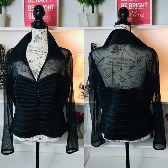 JS Collections Tops - JS Collections Black, Sheer Long Sleeve Blouse